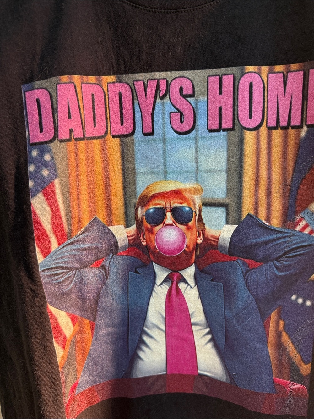 HILARIOUS Black Graphic Tee with 'DADDY'S HOME' Bubblegum big kid, petite lady